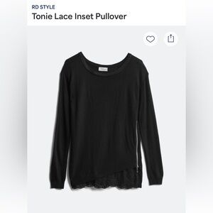 RD Style Black Sweater | Size Large | Side Zip & Lace Trim | 21.75” Sleeve